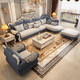 
European sofa art combination modern simple corner size living room technology fabric solid wood simple European sofa 841 fabric sofa [829 light blue 3.6M]