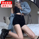 Miao Yijia black shorts for women in autumn and winter high waist denim shorts slimming girls hot pants with boots showing long legs hot girl shorts denim shorts black L