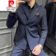 皮尔卡丹（pierre cardin）双排扣西装男套装修身休闲韩版英伦感正装男士结婚大码西服潮 9905黑色【西服+西裤】领带 5XL