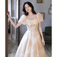 Noliti French evening dress 2025 new high-end champagne color light luxury niche adult gift student day art exam host champagne color long L