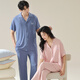 Modal pajamas summer 2024 trousers short sleeves sweet thin home clothes simple solid color cardigan couple suit 12308+12108 women XL+ men XL