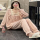 TULX Pure Princess Style Long Sleeve Pajamas Women's Spring and Autumn Cotton 2023 New Pink Lace Autumn and Winter Home Clothing 9904# Gray Blue (Double-length) L 100-120Jin[Jin equals 0.5 kg][High-quality cotton]
