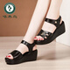 Holzspecker Echtes Leder mit weicher Locked Heeled Mutter Sandalen für Frauen im Sommer Neue wasserdichte Plattform Dick-Soled Anti-Rutsch mit mittlerem Haufen Fischsandalen mit mittlerem Haufen schwarze 38 38