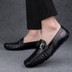 Genuine leather beans shoes Korean style men's casual leather shoes soft sole men's shoes fashionable breathable business lazy shoes men's trendy shoes Mingtao 9905 black (hollow style) 40