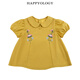Happyology British children's princess embroidered girls' top lapel short-sleeved spring and summer shirt mango yellow 104 (104cm)