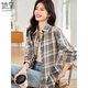 She enjoys long-sleeved shirt women's retro plaid shirt cardigan loose casual shirt jacket top women T143C2011