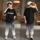McTICCO Boy Suit T-shirt pour enfants à la mode Vêtements pour enfants décontractés Médium d'été et grand garçon Bélose à la mode 9767 noir + 5725 Gradient [Suit en soie de glace] 140 Taille (130-140 cm)