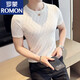 Romon Summer Ice Seide Schwarze Herren High-End-Kurzärärmel-T-Shirt für Männer hohl gestricktes rundes Hals Schlanker Anfall Neues atmungsaktives T-Shirt Dünn 9759 Grau (Diamantplaidstil) xl
