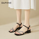 达芙妮（DAPHNE）鱼嘴凉鞋女2024夏季新款水钻一字带外穿凉鞋女露趾粗跟百搭女鞋子 黑色 34