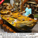 
Tea table with mouth-carved tree roots, golden silk nanmu root carving tea table, tea table, camphor wood special-shaped wood carving living room carving flowing water tea art table 38 J9855