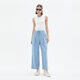 KANG S WONDERLAND star's same style American light luxury printed wide-leg pants with straps khaki casual pants washed cotton pants blue L