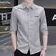 YAO QU 7-quarter sleeve shirt men's new elastic shirt embroidered anti-wrinkle-free summer thin Korean style slim shirt men 683 white XL