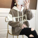 兹奈儿卫衣女加绒春秋季新款中长款连帽宽松冬季女生学生上衣外套LJ9858 米白色 S（建议90-100斤
