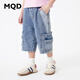 MQD童装男大童潮酷工装牛仔长裤24夏儿童拼接面料时尚裤子男 中牛仔蓝 130