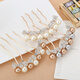 Qianbaolai Korean hair accessories rhinestone imitation pearl bow hair comb hair accessories popular women's four-tooth hair comb white