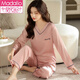 Modal Imitation Seidenpyjamas für Frauen im Frühling und Herbst Langarmdünner High-End-neuer Stil Einfacher Nachahmungsseide Seiden Frauen große Heimbekleidungsee Lake Blue Women-9901 m