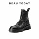 Beautoday Botas de cuero de cuero genuinas de suela gruesa Botas para mujeres Retro Style British Tube Boots Boots Gris Knight Boots Pequeñas botas elevadas para mujeres Classic Black 36