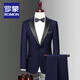 ROMON high-end customized groom's suit men's three-piece Korean version slim wedding small suit men's tuxedo dress black lapel collar = single suit + shirt 52/2XL size