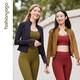 Fansheng Yoga laufende Fitnesskleidung für Frauen schlanker, hüftrümpfte kurze langärmelige nackte elastische Sportjacke Jacke Strickjacke FC12858 Nude White L.