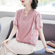Qiafan Mother's Mother's Summer Set New Ice Silk Top Top Milieu d'âge moyen et âgée T-shirt Small Shirt Shirt Short à manches courtes en deux pièces An15258 Pink + Black Elastic Pantal