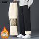 CLOR sherpa pants men's autumn and winter thickened velvet warm casual sports straight pants CL45JR black 4XL