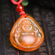 Wanjun natural gold amber beeswax is blessed to accompany the Buddha Maitreya Buddha Laughing Buddha protective Buddha pendant beeswax original stone pendant 4.77 grams gold amber laughing Buddha