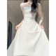 
Madam (Qeeshine) Desire Dress White suspender Dress 2024 Women's New Square Collar French Waist-Close Niche Temperament Long Skirt Dress + Cardigan XL Recommended 117-130Jin [Jin equals 0.5 kg]
