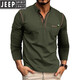 JEEP SPIRIT Henley long-sleeved T-shirt men's 2025 new American retro heavyweight men's seamless barrel knitted Henley collar bottoming shirt royal blue L US