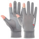 ESCURLTF touch screen sun protection gloves for men and women in summer outdoor driving sports fishing thin non-slip cycling ice silk with two fingers gray-leaking two fingers of ice silk