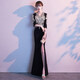 Yimimei evening dress fishtail autumn and winter banquet long female company annual meeting party female host costume dress slim v black fishtail slit long L