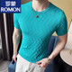Romon Summer Ice Seide Schwarze Herren High-End-Kurzärärmel-T-Shirt für Männer hohl gestricktes rundes Hals Schlanker Anfall Neues atmungsaktives T-Shirt Dünn 9759 Grau (Diamantplaidstil) xl