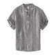 
Good Bull (HAOBUYI) color woven striped stand collar linen short-sleeved T-shirt for men's summer thin button-neck breathable pure hemp Japanese half-sleeved T-shirt gray S