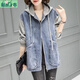 Ai Feilin denim jacket for women short 2025 spring and autumn new Korean loose large size hooded casual baseball uniform top 9885 models L 112-123Jin [Jin equals 0.5 kg]