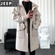 JEEP SPIRIT windbreaker boys spring and autumn hooded mid-length men's loose casual over-the-knee coat winter cotton thickened coat black 996-cotton S 90-100Jin Jin equals 0.5 kg