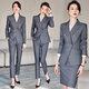 Sugargirl gray high-end professional small suit suit female new work clothes teacher interview suit jacket workwear spring and autumn gray striped long-sleeved suit + pants XL