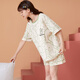 Langsha Pajamas Women's Summer Thin Printed Short-Sleeved Suit Sweet Round Neck Pullover Can Be Weared Outside Home Clothes Light Green Dinosaur