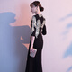 Yimimei evening dress fishtail autumn and winter banquet long female company annual meeting party female host costume dress slim v black fishtail slit long L
