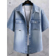 Padreque carpintero (Tucano) Camisa de manga corta de mezclilla estudiante de topes casuales retro de moda para hombres con revestimiento de bolsillo a media manga T698 verde 3xl adecuado para el peso 145 Jin [Jin equivale a 0.5 kg] -170 Jin [Jin equivale a 0.5 kg]