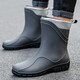 Xili rain boots men's mid-calf fashionable Korean style adult plus velvet warm kitchen shoes non-slip wear-resistant outdoor fishing car wash takeaway rain boots construction site waterproof rubber shoes overshoes winter gray surface black bottom 42 plus velvet please order one size larger