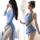 Guiruo jk suit SM thong sexy cheongsam transparent bellyband sexy costume uniform female underwear-free sex products blue bellyband + T pants