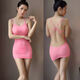 Chen Liji jk suit SM thong sexy pajamas ice silk thin backless skirt suit hip skirt fully transparent hanging pink