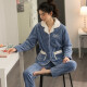 Yinsi rabbit pajamas for women spring, autumn and winter thickened warm long-sleeved large size flannel lapel can be worn outside home clothes set 8007 Tianlan L size-165 (recommended 100-120 Jin [Jin equals 0.5 kg])
