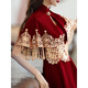 QIANSUIHONG 2025 New Chinese Style Cheongsam Toast Wear Bridal Red Tassel Shawl Wedding Engagement Dress Evening Dress Women LDS Ankola Burgundy Long Sleeve XL