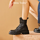Beautoday Botas de cuero de cuero genuinas de suela gruesa Botas para mujeres Retro Style British Tube Boots Boots Gris Knight Boots Pequeñas botas elevadas para mujeres Classic Black 36