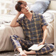 Pretty Ya (Qiaoliya) Pure Cotton Herren-Sommerpyjamas kurzärmeliger Anzug Dünne Sommerhosen Männer mittleren und älteren Frühlings- und Herbststilen Home 698 3xl (Empfohlen 180-200 Jin [Jin gleich 0,5 kg]))