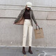 Mushi Demi White Plus Velvet Jeans für Frauen Gerade lösche neue vielseitige Herbst- und Winterhoch-Taille, die neun Punkte ungezwungene Zigarettenhosen schwarzer Single-Knopf (plus Samt) 13588 26 schlächen