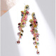 Luo Man Shi Tourmaline Crystal Earrings Women's S925 Silver Korean Long Tassel Bohemian Exaggerated Earrings No Ear Holes Ear Clip Style