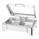 Qiermei Electric Heating Stainless Steel Buffet Stove Hydraulic Alcohol Heating Insulation Stove Flip Cover Buffet Stove Pot Hotel Breakfast Table Rectangular with Single Compartment Deep Basin 13L Electric Heating/Alcohol (Choose 1 from 2)