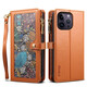 Jinhao es adecuado para iPhone16 PRO MAX HAND PANPANY Apple 15 Crossbody Willet 14 Caja de teléfono móvil con cremallera 13 Flip Hebilla magnética 12 Tarjeta Cubierta completa Case de protección anti-caza Flip Tarjeta de cremallera marrón (brazalete + correa para el hombro) Apple 15 MAX MAX