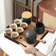 SUSHI CERAMICS Kung Fu tea set solid wood handle side handle teapot Japanese bamboo surface water storage tea tray high-end gift box J0400